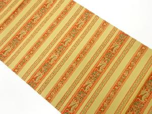 横縞に抽象草葉模様織出し全通袋帯